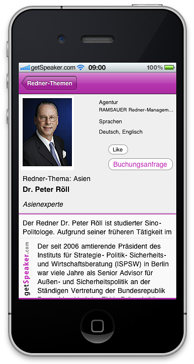 Referenten Asien Dr. Peter Roell iPhone-App