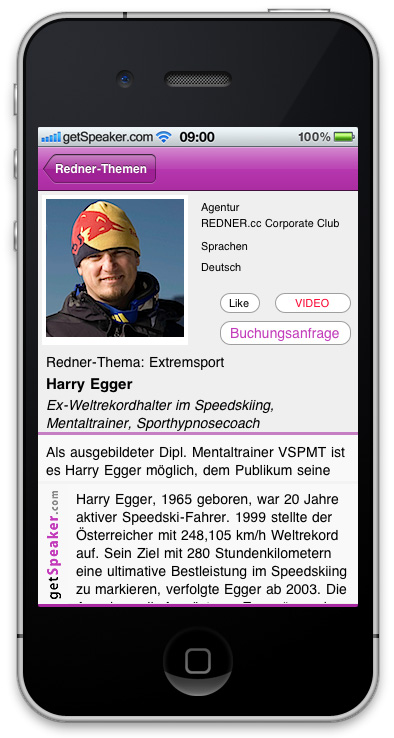 Referenten Extremsport Harry Egger iPhone-App