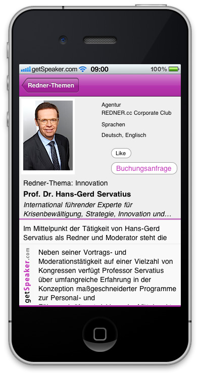 Referenten Innovation Prof. Dr. Hans-Gerd Servatius iPhone-App