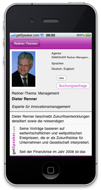 Referenten Management Dieter Renner iPhone-App