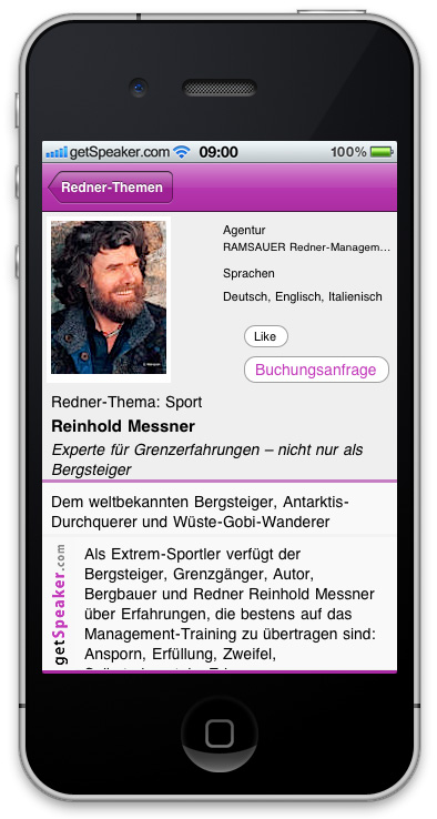Referenten Sport Reinhold Messner iPhone-App