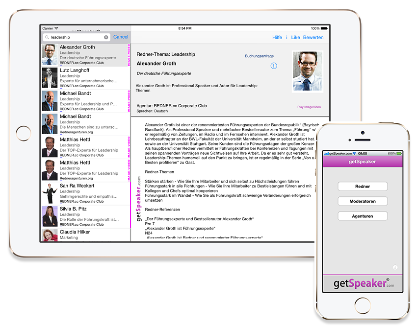 Referenten Kundenbindung iPhone- u. iPad-App getSpeaker