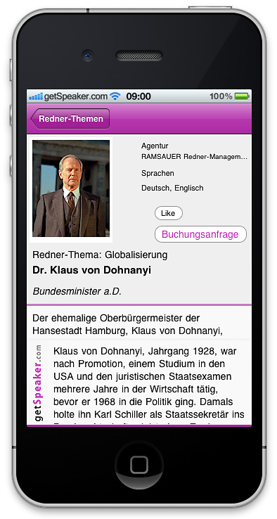 Referenten Globalisierung Dr. Klaus von Dohnanyi iPhone-App